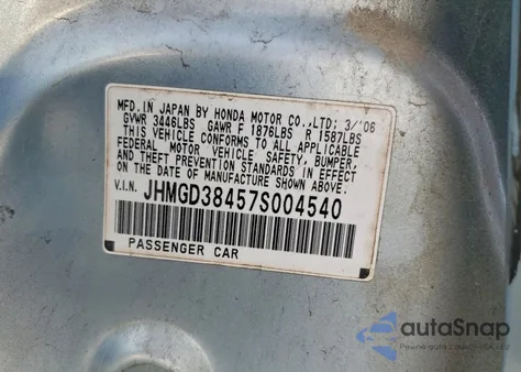 2007 Honda Fit z USA, uszkodzony, nr VIN JHMGD38457S004540